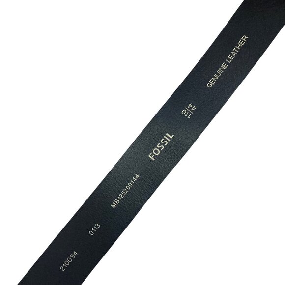 Fossil Mens Black Genuine Leather Belt Size 44 Silver Tone Buckle - Picture 4 of 12